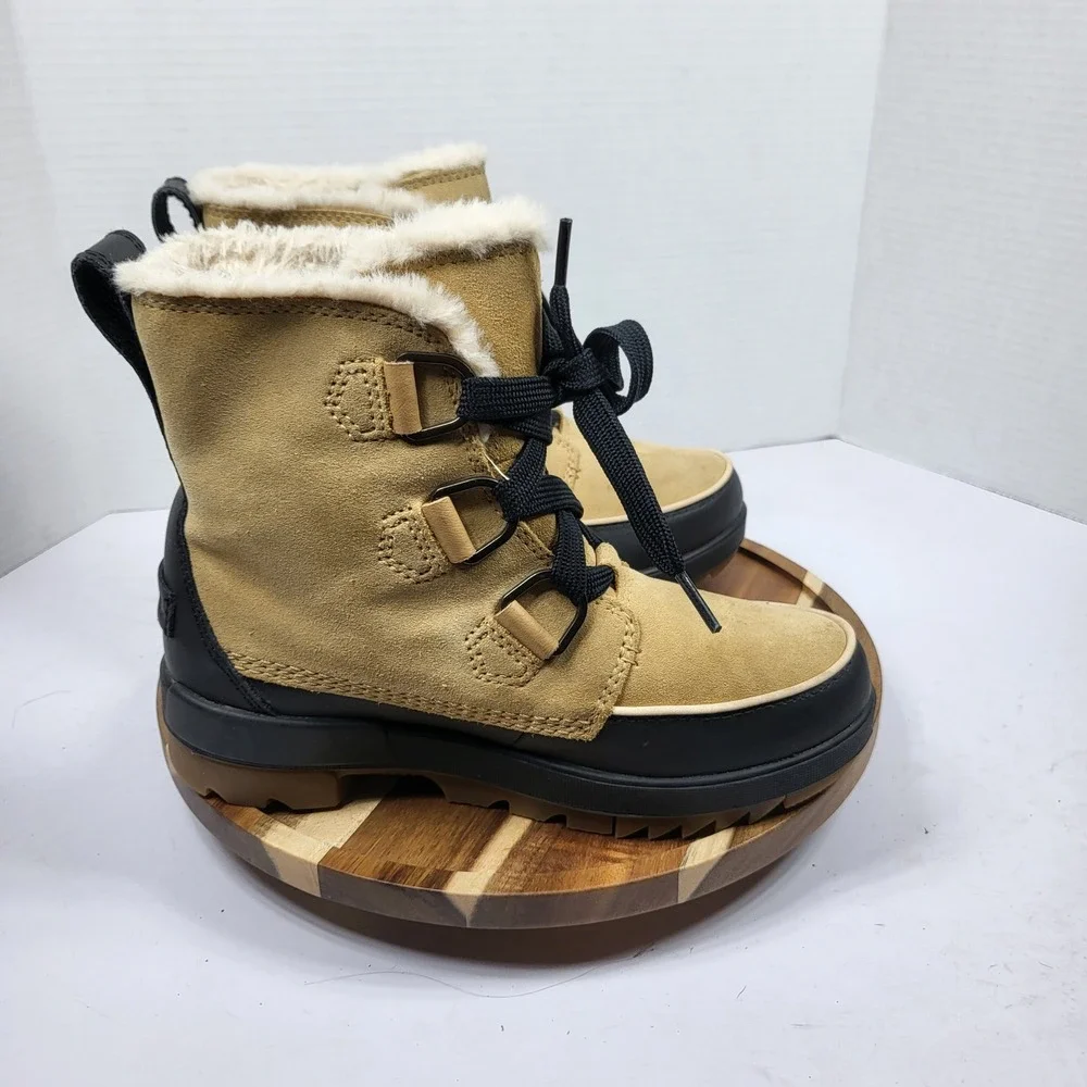 Sorel Tivoli IV Boots Womens 6.5 Tan Black NL3425-373 Waterproof Faux Fur